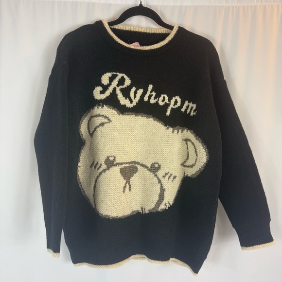 JustFab Black and Cream Knit Sweater Size: M teddy bear sweater - Picture 3 of 11